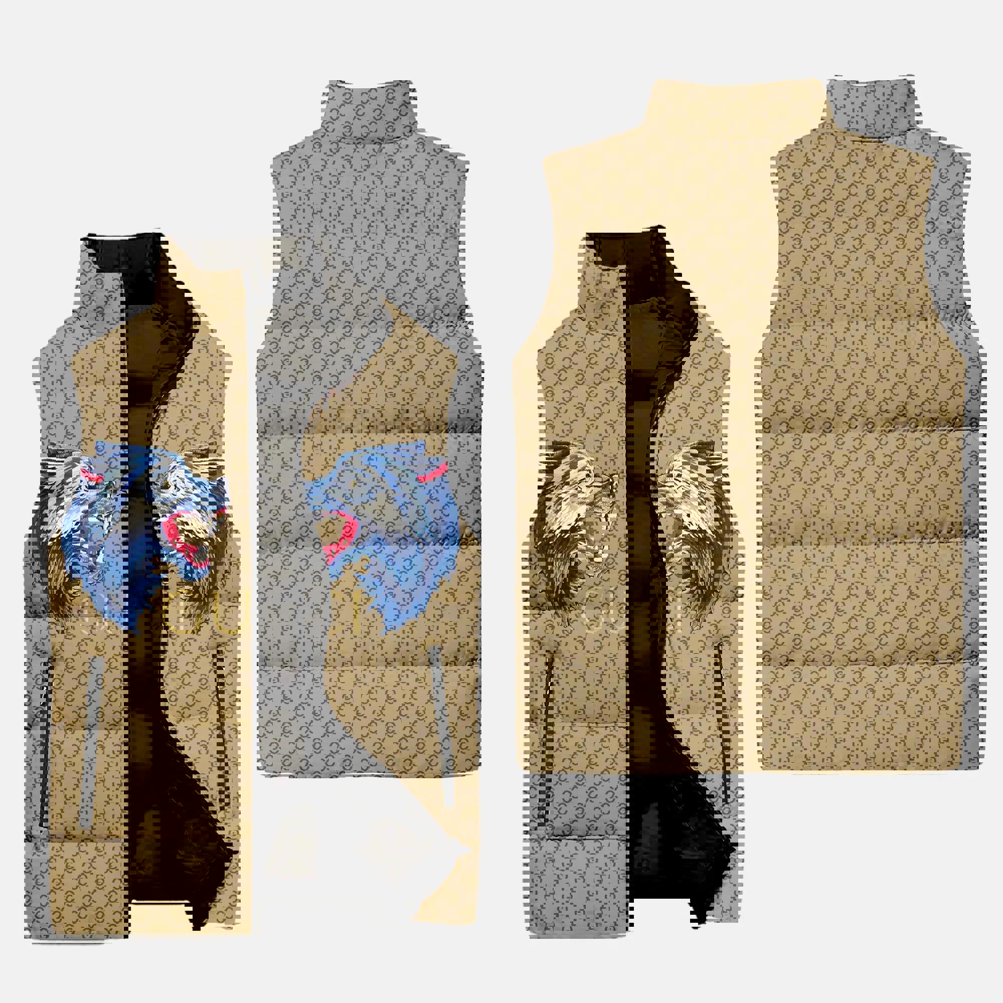 Gucci Wolf Yellow Monogram Luxury Brand 3D Sleeveless Down Jacket