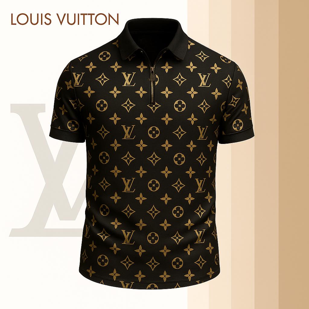 Louis Vuitton Limited Edition High-Quality Printed Zip Polo Shirt for Men-HRK-ZPL2026010