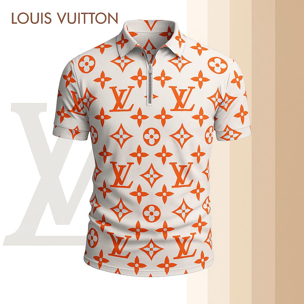 Louis Vuitton Limited Edition High-Quality Printed Zip Polo Shirt for Men-HRK-ZPL2026011