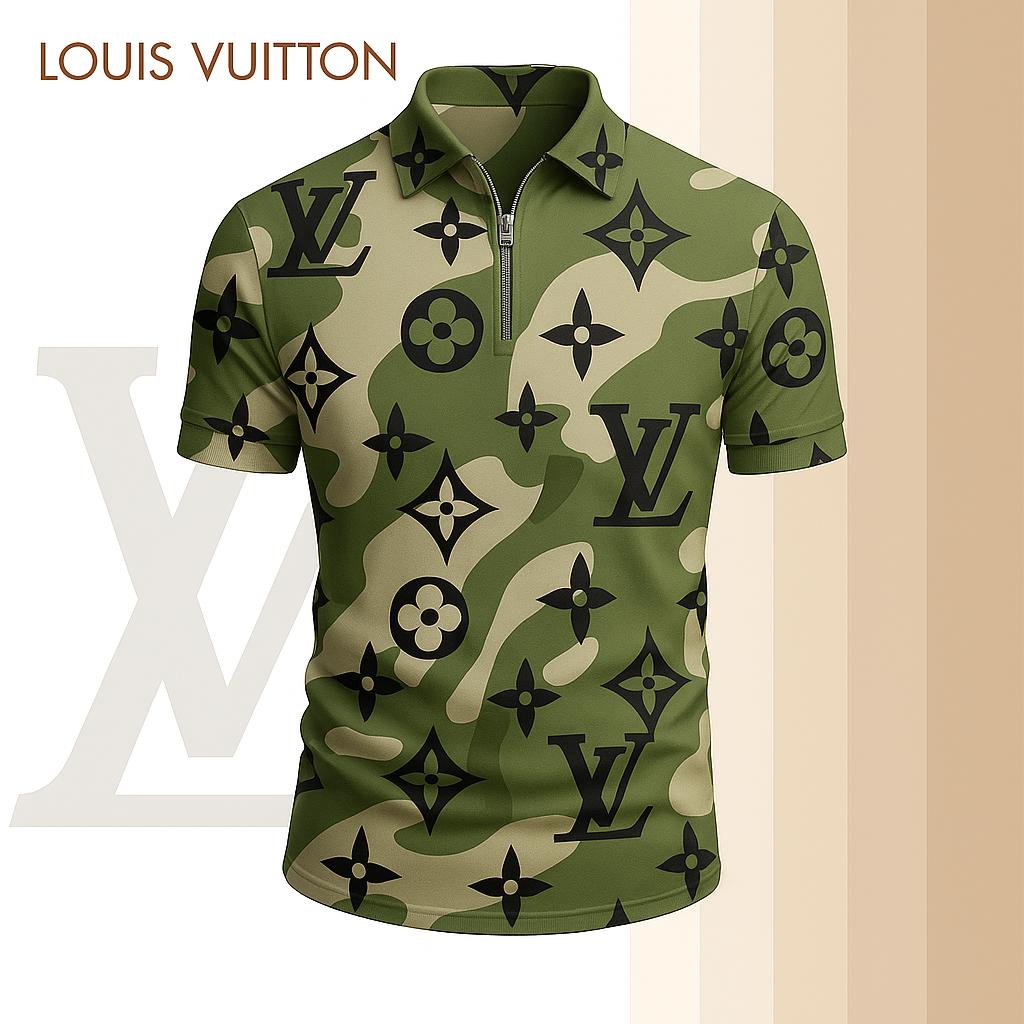 Louis Vuitton Limited Edition High-Quality Printed Zip Polo Shirt for Men-HRK-ZPL2026012