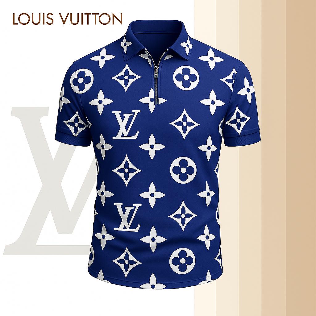 Louis Vuitton Limited Edition High-Quality Printed Zip Polo Shirt for Men-HRK-ZPL2026013