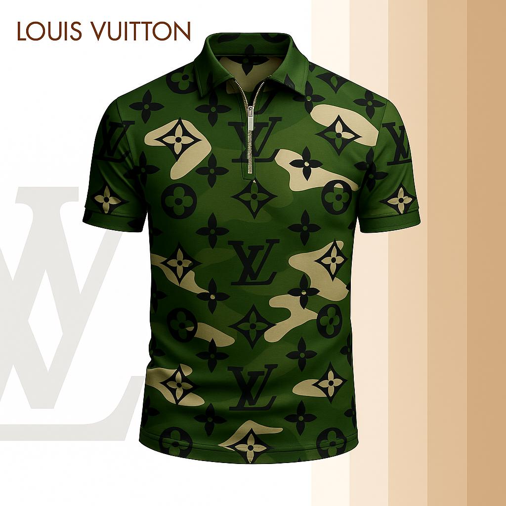 Louis Vuitton Limited Edition High-Quality Printed Zip Polo Shirt for Men-HRK-ZPL2026014