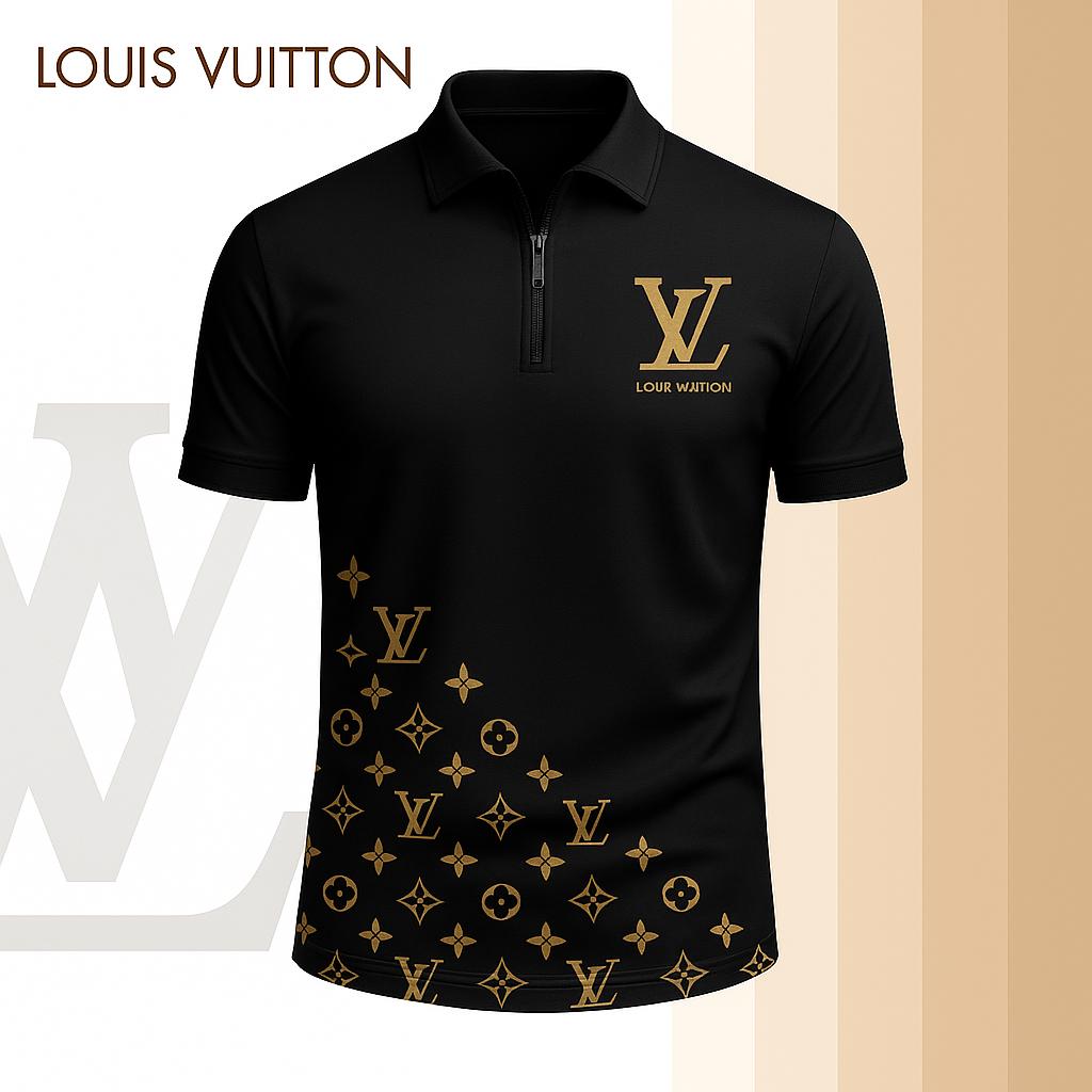Louis Vuitton Limited Edition High-Quality Printed Zip Polo Shirt for Men-HRK-ZPL2026015