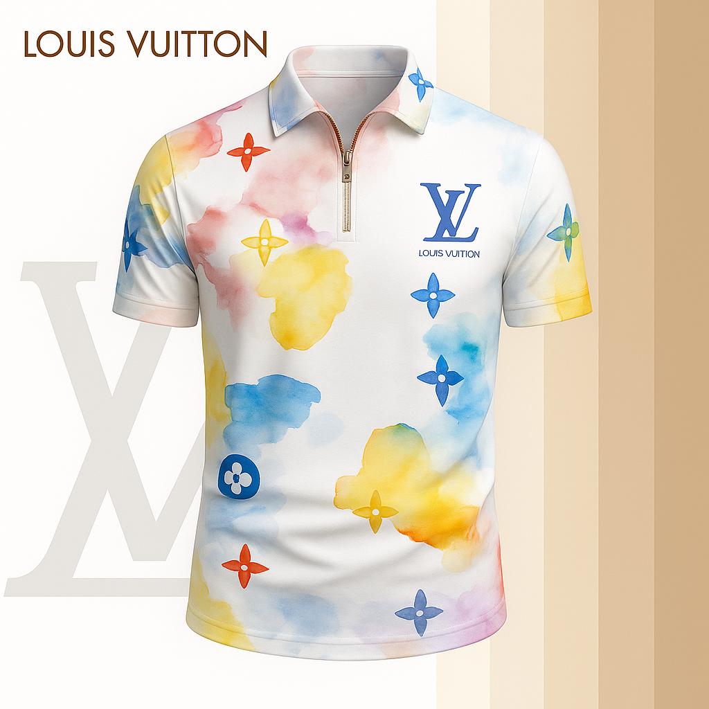 Louis Vuitton Limited Edition High-Quality Printed Zip Polo Shirt for Men-HRK-ZPL2026016