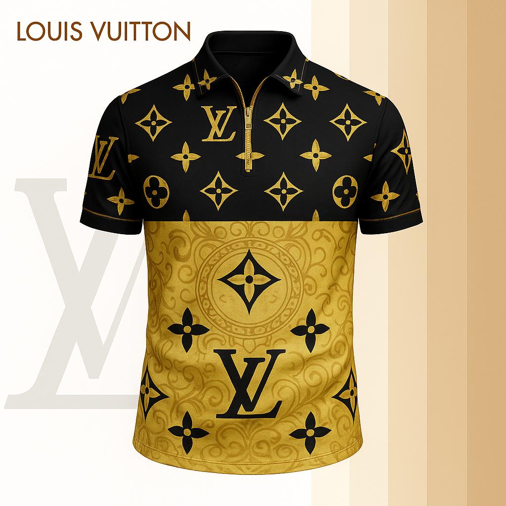 Louis Vuitton Limited Edition High-Quality Printed Zip Polo Shirt for Men-HRK-ZPL2026017
