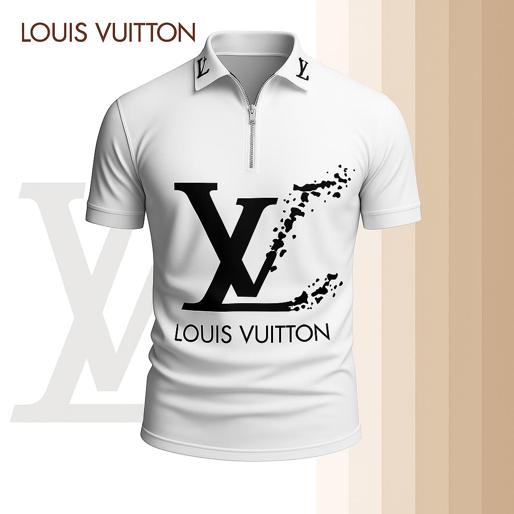 Louis Vuitton Limited Edition High-Quality Printed Zip Polo Shirt for Men-HRK-ZPL2026018
