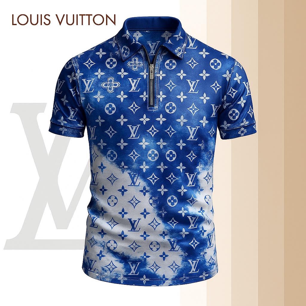 Louis Vuitton Limited Edition High-Quality Printed Zip Polo Shirt for Men-HRK-ZPL2026019