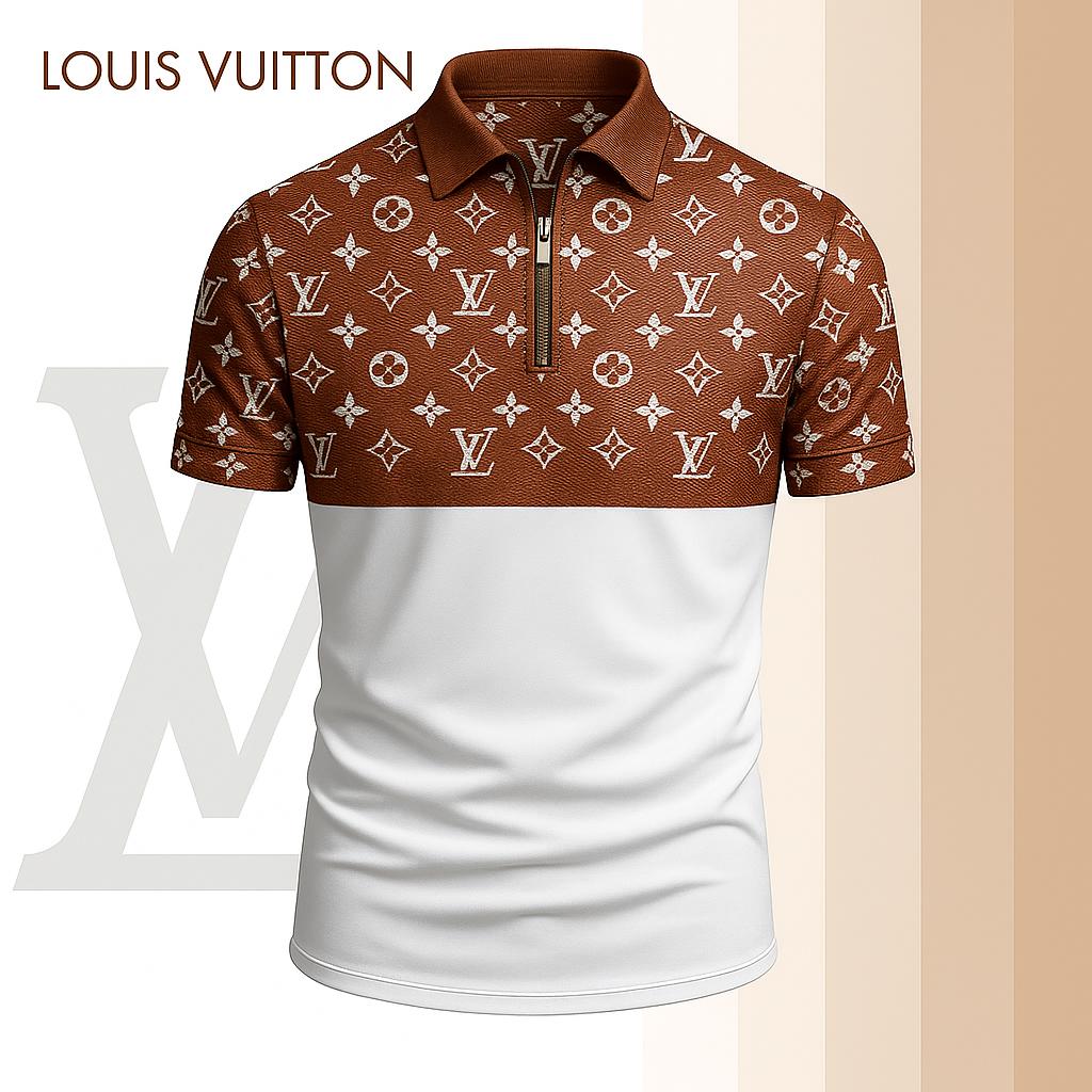 Louis Vuitton Limited Edition High-Quality Printed Zip Polo Shirt for Men-HRK-ZPL2026020