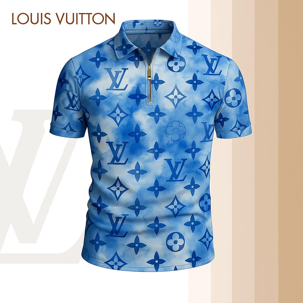 Louis Vuitton Limited Edition High-Quality Printed Zip Polo Shirt for Men-HRK-ZPL2026022
