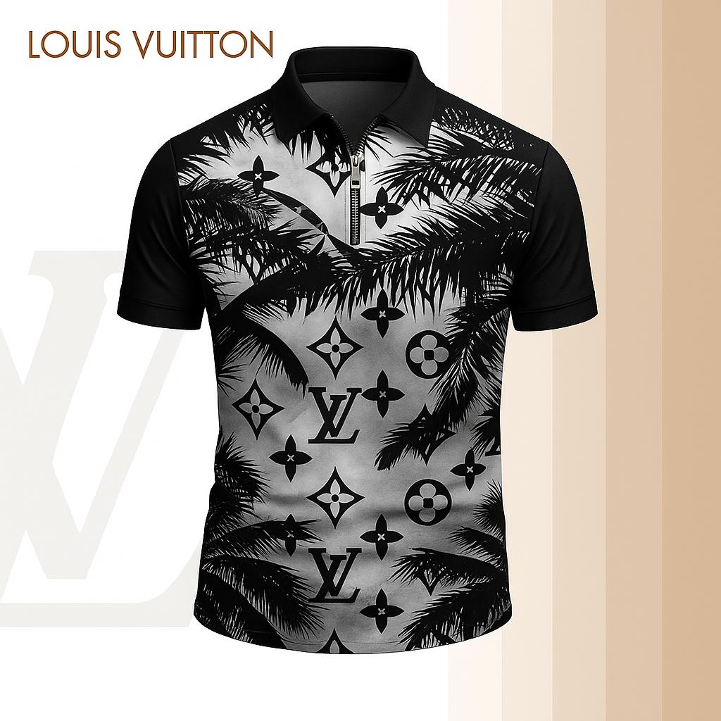 Louis Vuitton Limited Edition High-Quality Printed Zip Polo Shirt for Men-HRK-ZPL2026023