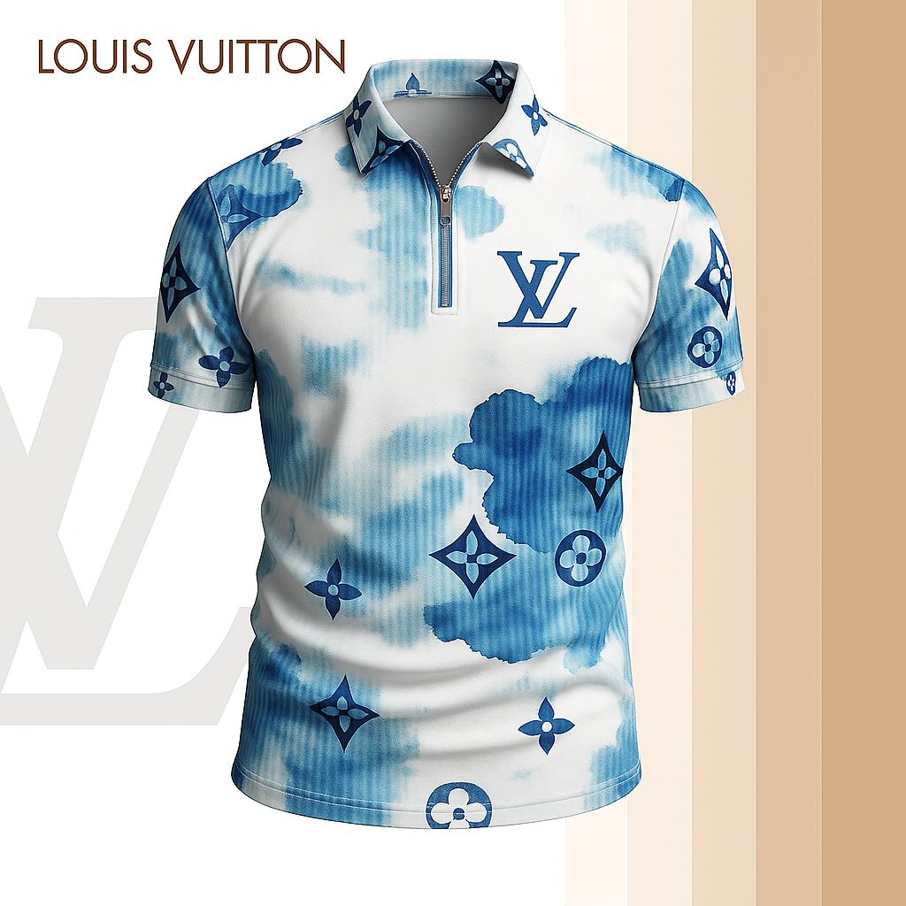 Louis Vuitton Limited Edition High-Quality Printed Zip Polo Shirt for Men-HRK-ZPL2026024
