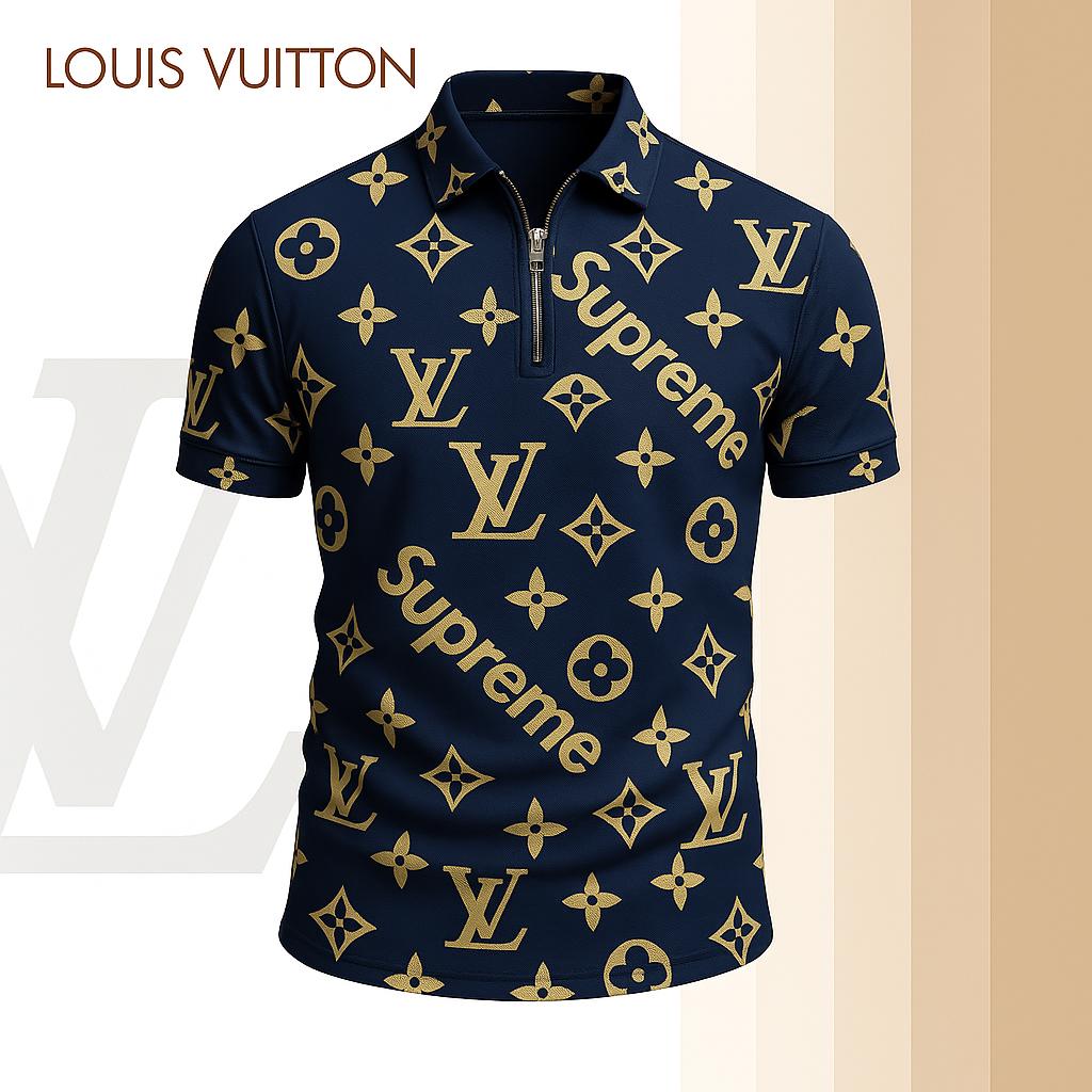 Louis Vuitton Limited Edition High-Quality Printed Zip Polo Shirt for Men-HRK-ZPL2026025