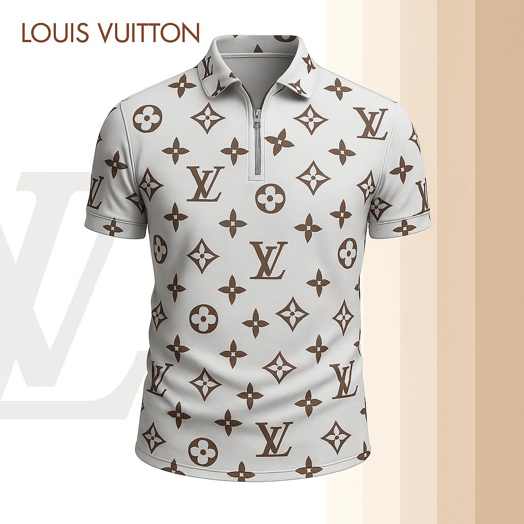 Louis Vuitton Limited Edition High-Quality Printed Zip Polo Shirt for Men-HRK-ZPL2026026