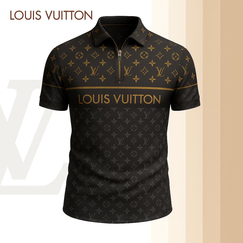 Louis Vuitton Limited Edition High-Quality Printed Zip Polo Shirt for Men-HRK-ZPL2026027