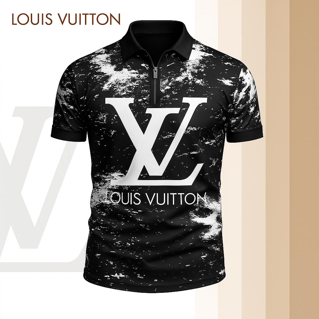 Louis Vuitton Limited Edition High-Quality Printed Zip Polo Shirt for Men-HRK-ZPL2026028