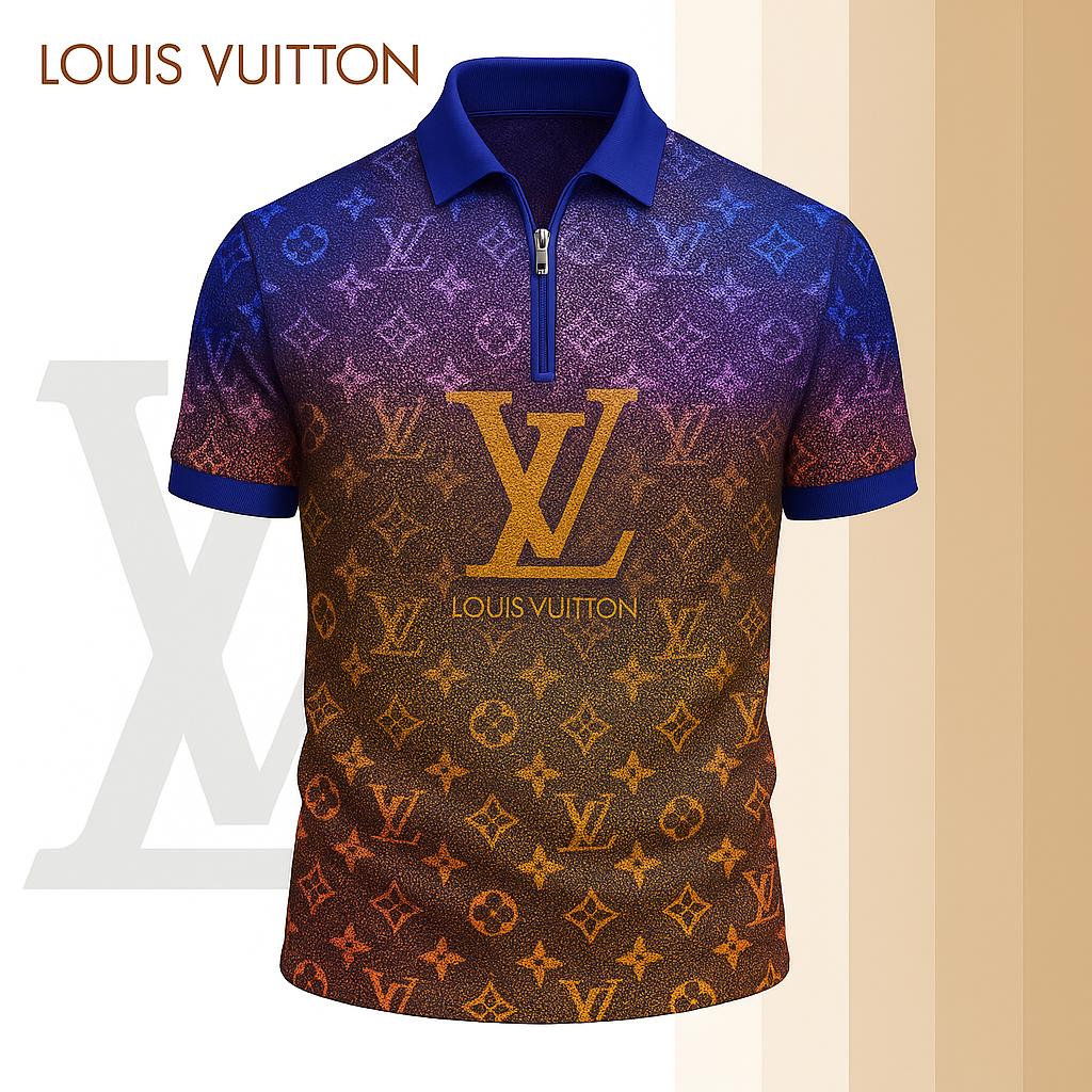 Louis Vuitton Limited Edition High-Quality Printed Zip Polo Shirt for Men-HRK-ZPL2026029