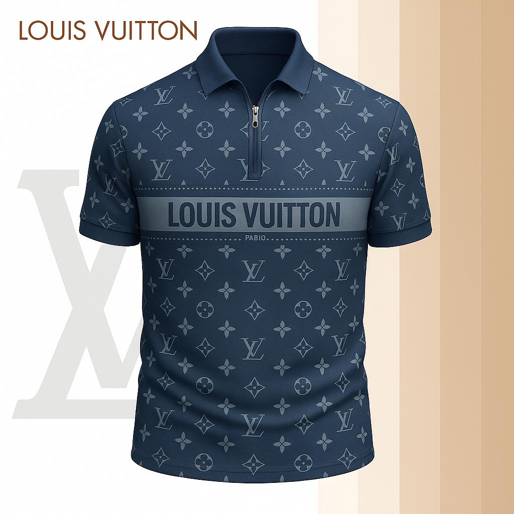 Louis Vuitton Limited Edition High-Quality Printed Zip Polo Shirt for Men-HRK-ZPL2026030