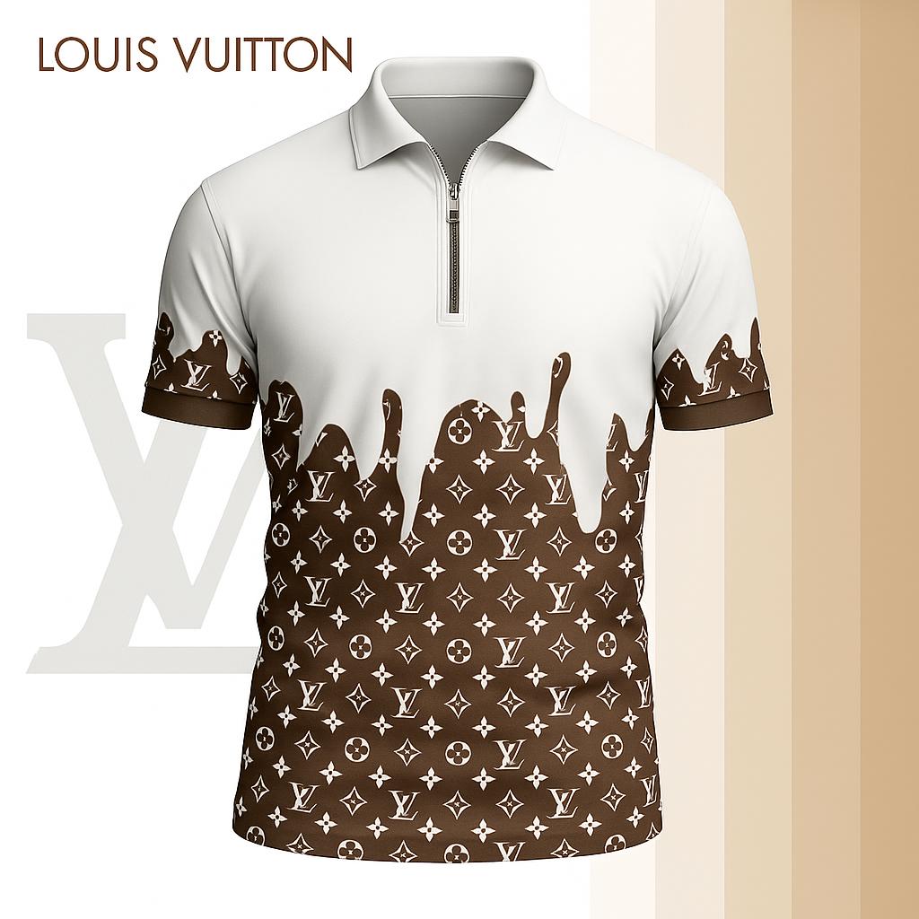 Louis Vuitton Limited Edition High-Quality Printed Zip Polo Shirt for Men-HRK-ZPL2026031