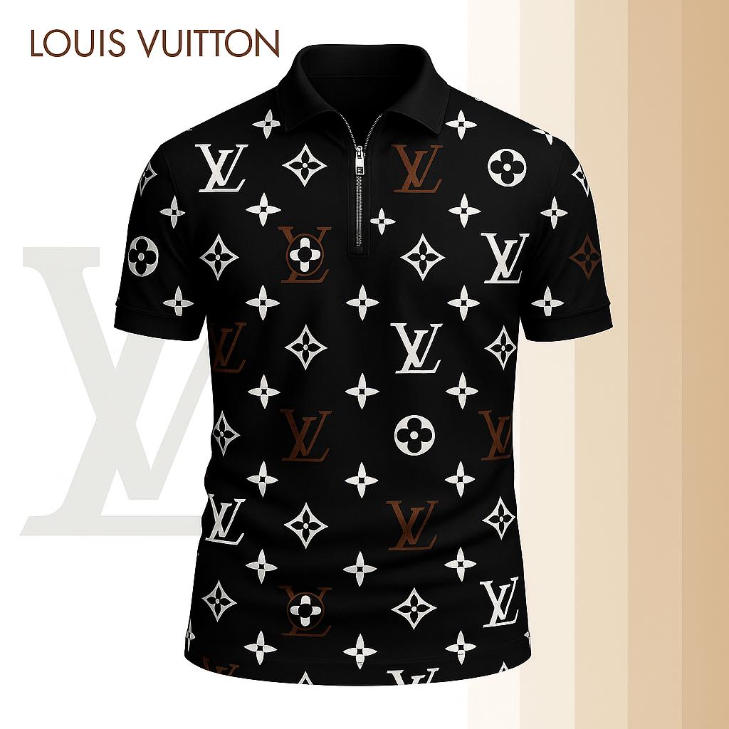 Louis Vuitton Limited Edition High-Quality Printed Zip Polo Shirt for Men-HRK-ZPL2026032