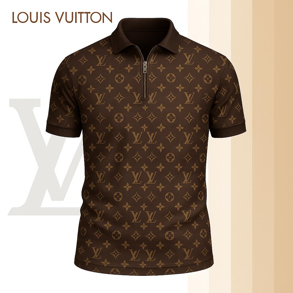 Louis Vuitton Limited Edition High-Quality Printed Zip Polo Shirt for Men-HRK-ZPL2026034