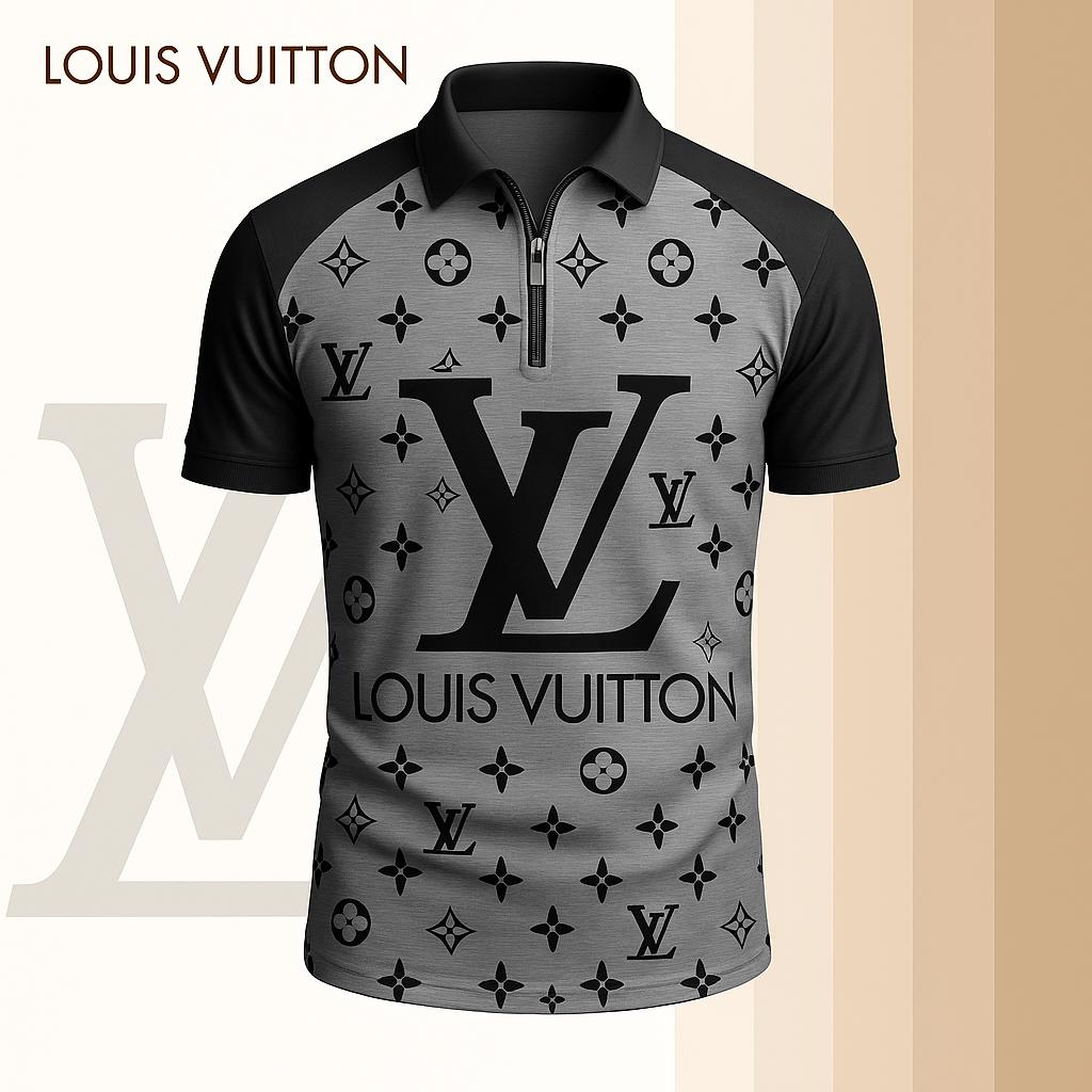 Louis Vuitton Limited Edition High-Quality Printed Zip Polo Shirt for Men-HRK-ZPL2026035