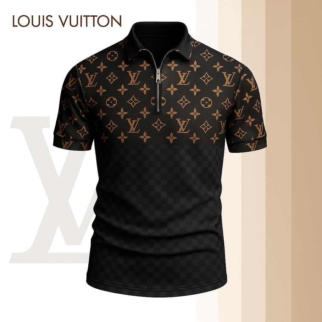 Louis Vuitton Limited Edition High-Quality Printed Zip Polo Shirt for Men-HRK-ZPL2026036