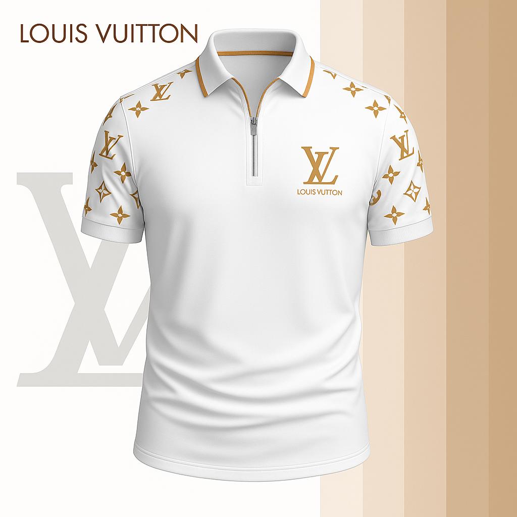 Louis Vuitton Limited Edition High-Quality Printed Zip Polo Shirt for Men-HRK-ZPL2026038