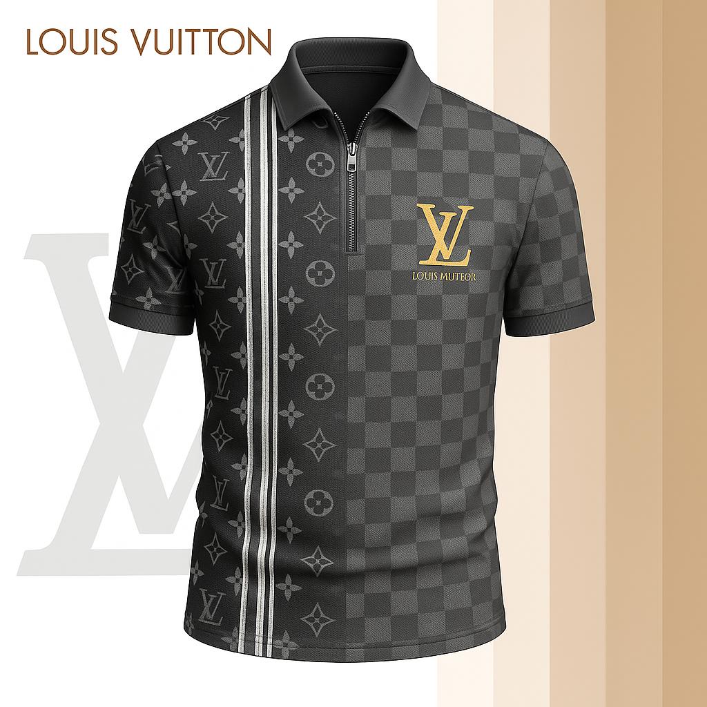 Louis Vuitton Limited Edition High-Quality Printed Zip Polo Shirt for Men-HRK-ZPL202604