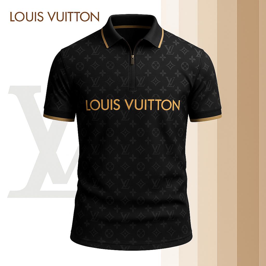 Louis Vuitton Limited Edition High-Quality Printed Zip Polo Shirt for Men-HRK-ZPL2026040