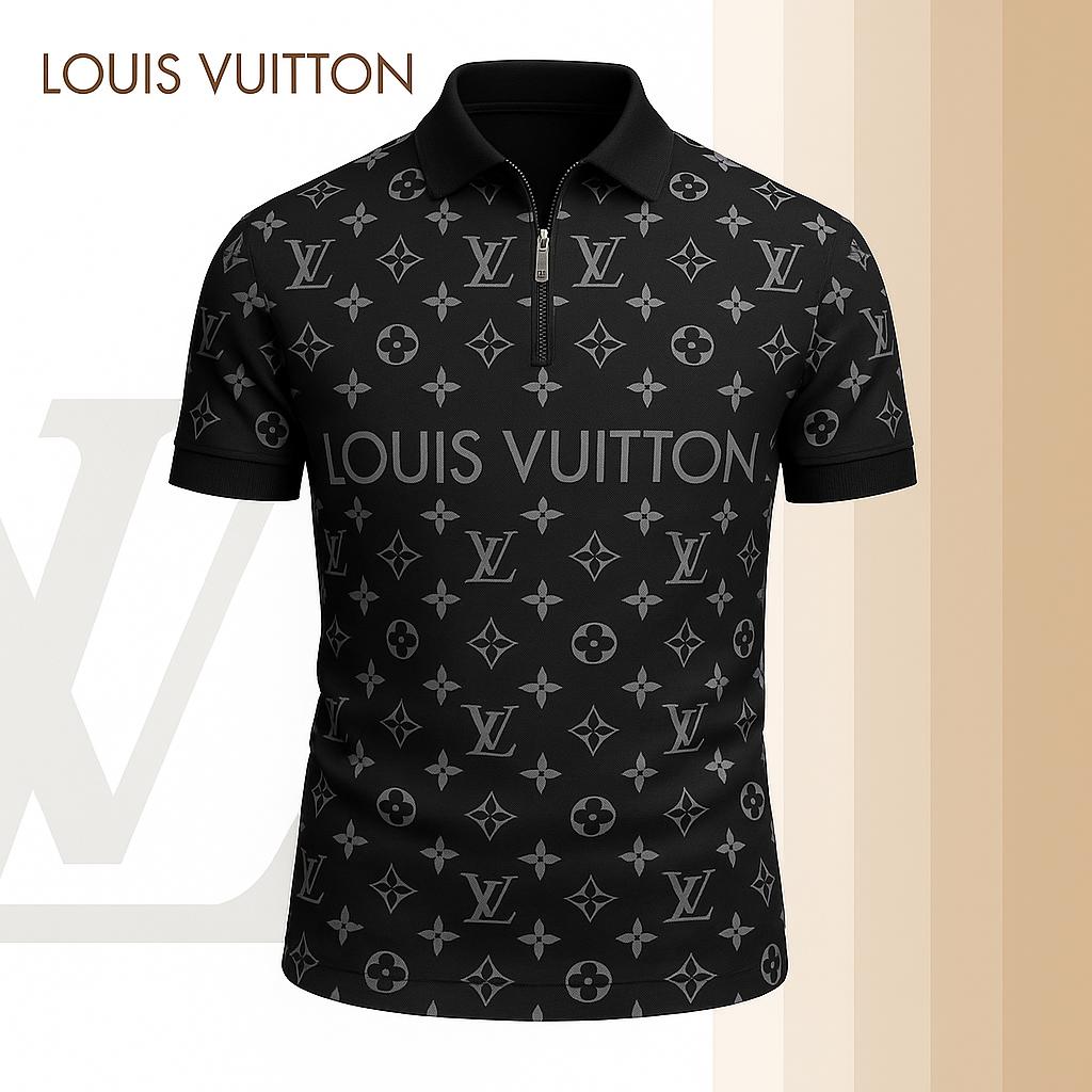 Louis Vuitton Limited Edition High-Quality Printed Zip Polo Shirt for Men-HRK-ZPL2026044