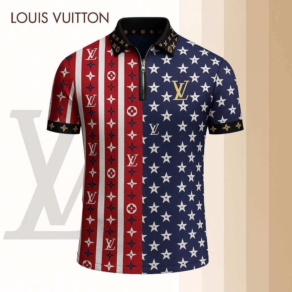 Louis Vuitton Limited Edition High-Quality Printed Zip Polo Shirt for Men-HRK-ZPL2026046