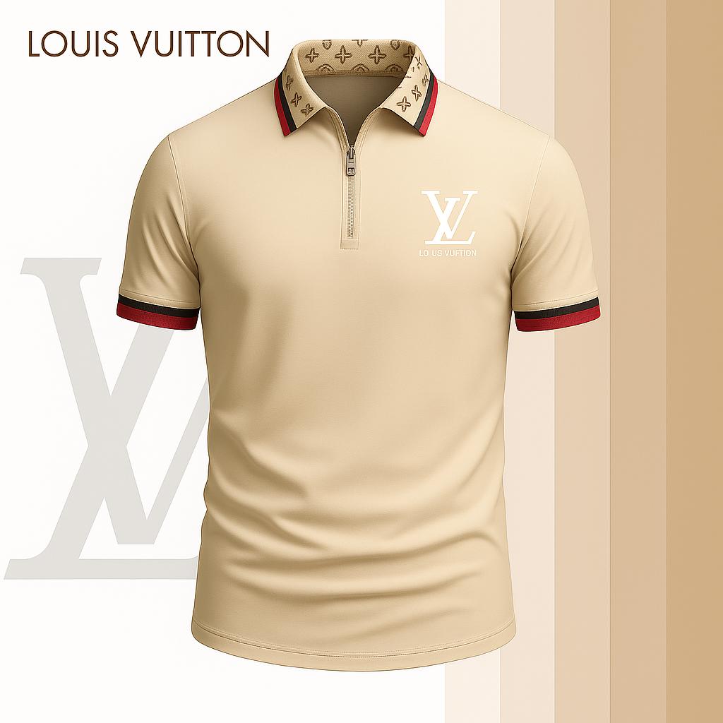 Louis Vuitton Limited Edition High-Quality Printed Zip Polo Shirt for Men-HRK-ZPL2026047