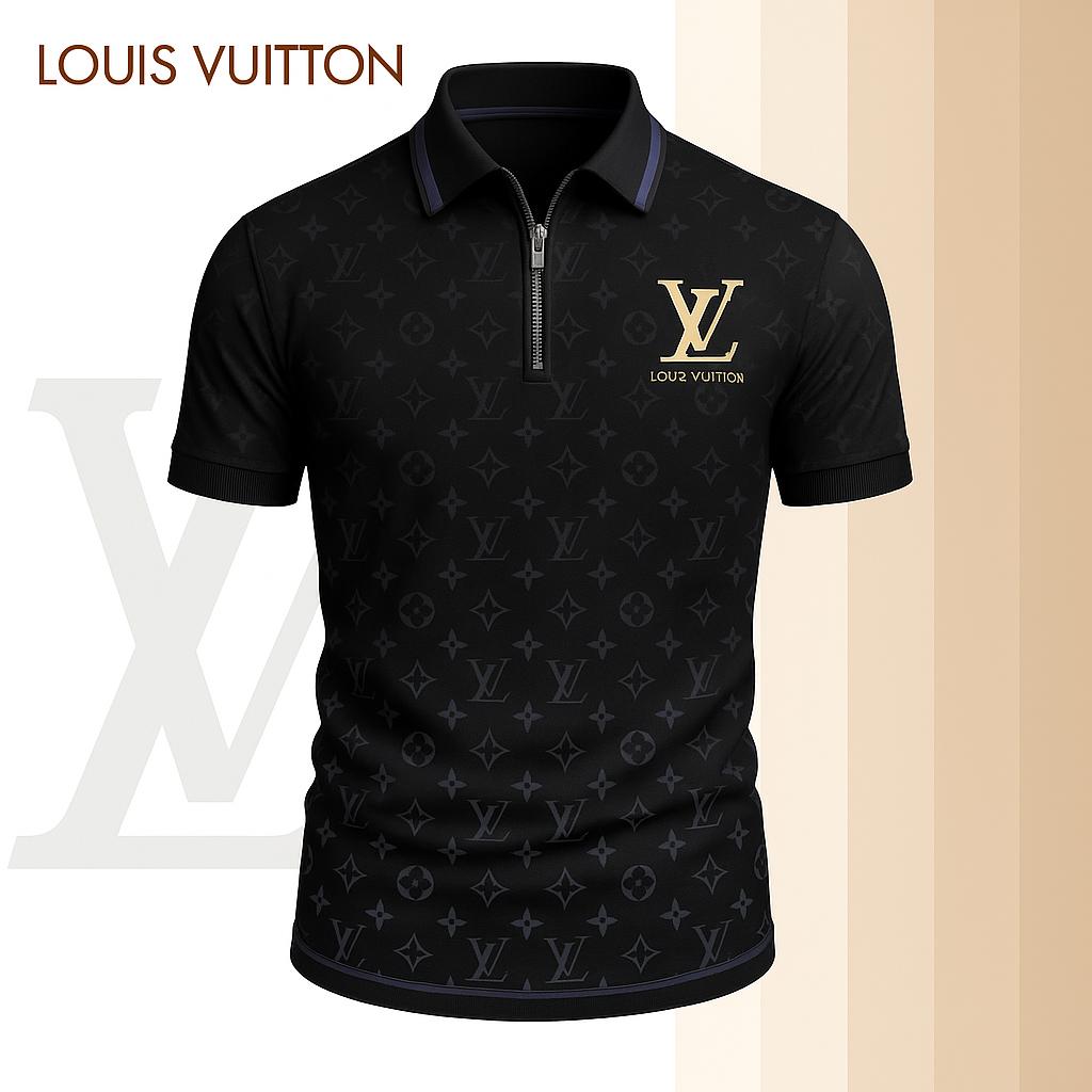 Louis Vuitton Limited Edition High-Quality Printed Zip Polo Shirt for Men-HRK-ZPL2026050
