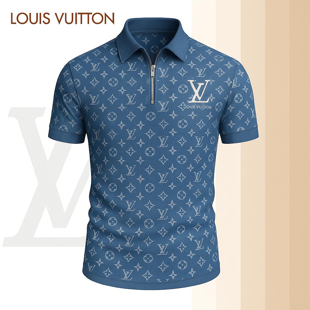 Louis Vuitton Limited Edition High-Quality Printed Zip Polo Shirt for Men-HRK-ZPL2026051