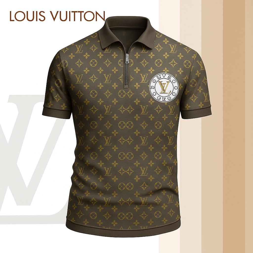 Louis Vuitton Limited Edition High-Quality Printed Zip Polo Shirt for Men-HRK-ZPL2026052