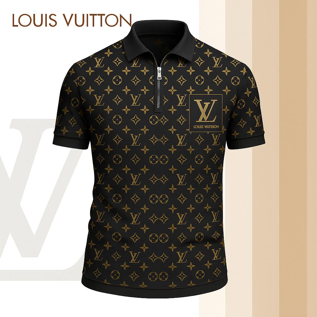 Louis Vuitton Limited Edition High-Quality Printed Zip Polo Shirt for Men-HRK-ZPL2026053