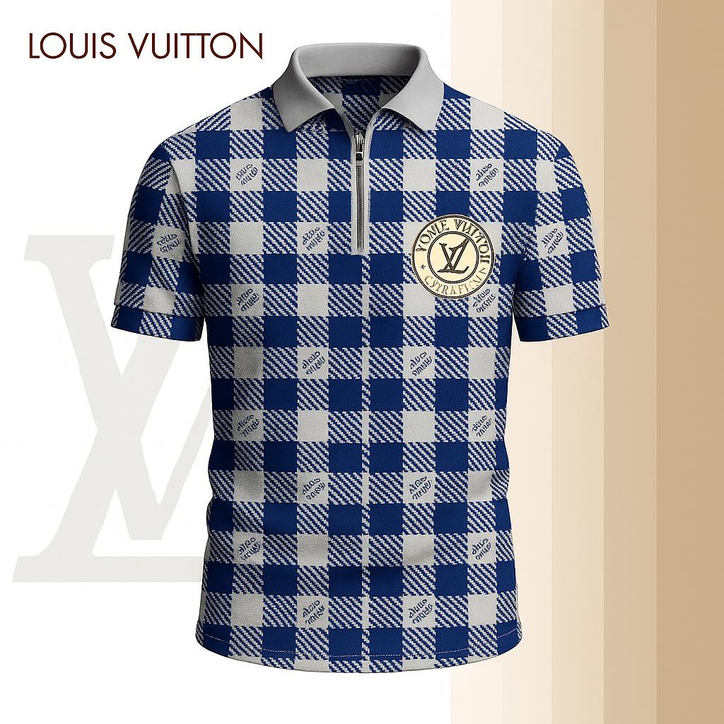 Louis Vuitton Limited Edition High-Quality Printed Zip Polo Shirt for Men-HRK-ZPL2026054