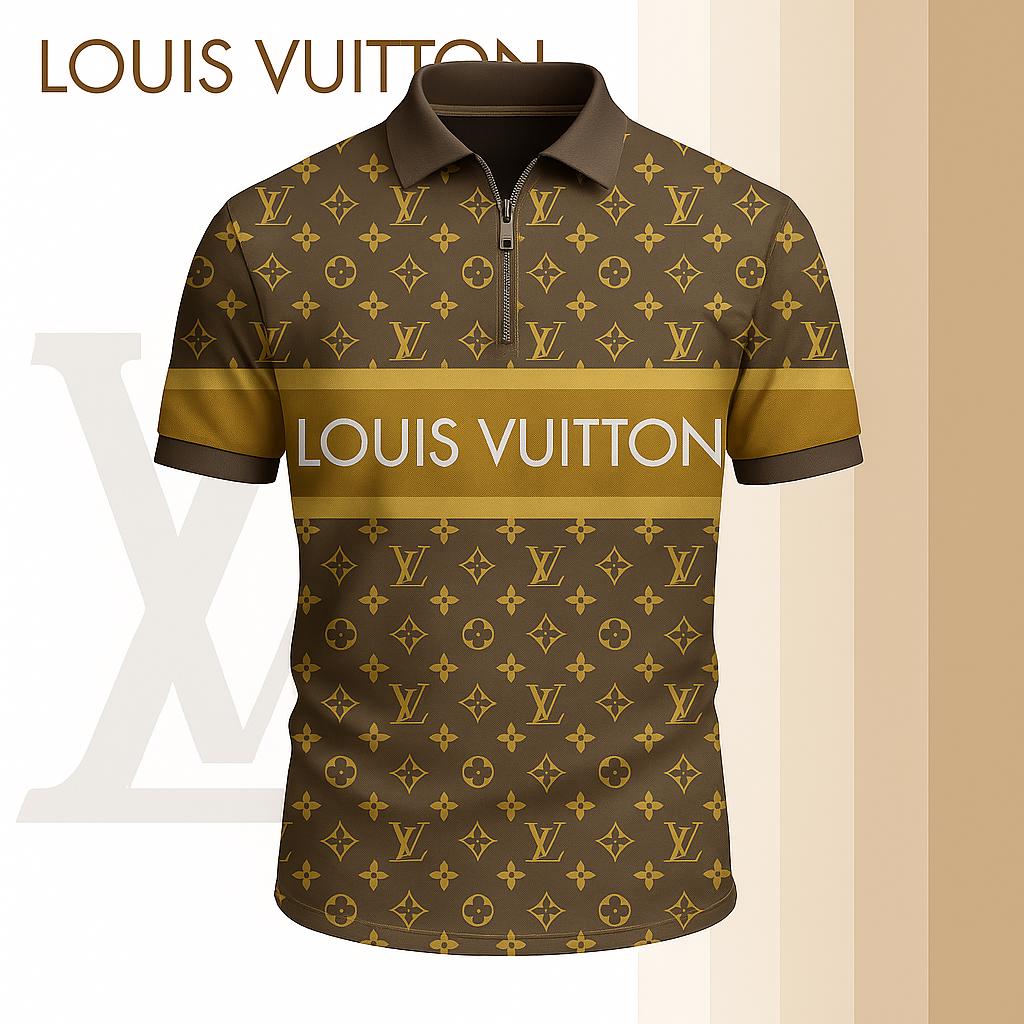 Louis Vuitton Limited Edition High-Quality Printed Zip Polo Shirt for Men-HRK-ZPL2026055