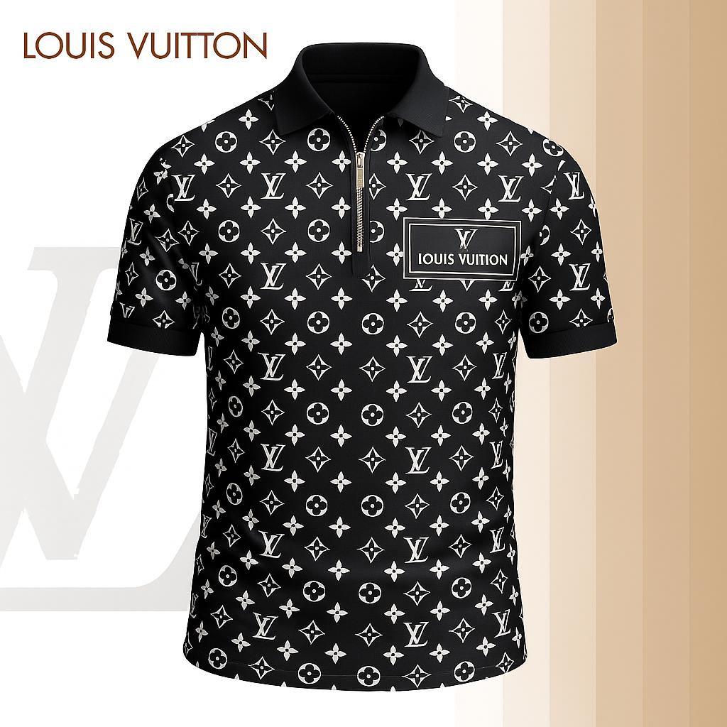 Louis Vuitton Limited Edition High-Quality Printed Zip Polo Shirt for Men-HRK-ZPL2026057