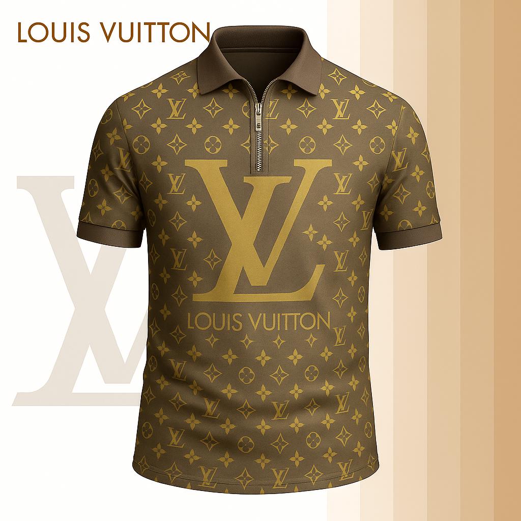 Louis Vuitton Limited Edition High-Quality Printed Zip Polo Shirt for Men-HRK-ZPL2026058