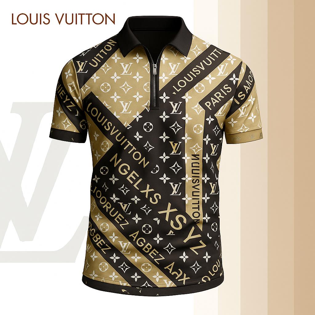 Louis Vuitton Limited Edition High-Quality Printed Zip Polo Shirt for Men-HRK-ZPL202606