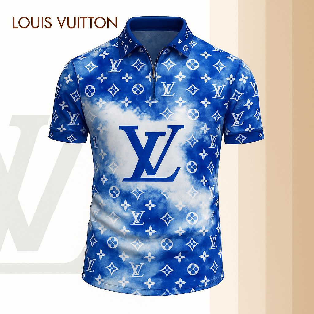 Louis Vuitton Limited Edition High-Quality Printed Zip Polo Shirt for Men-HRK-ZPL2026061