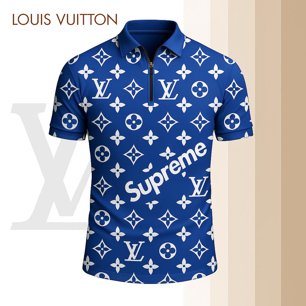 Louis Vuitton Limited Edition High-Quality Printed Zip Polo Shirt for Men-HRK-ZPL2026063