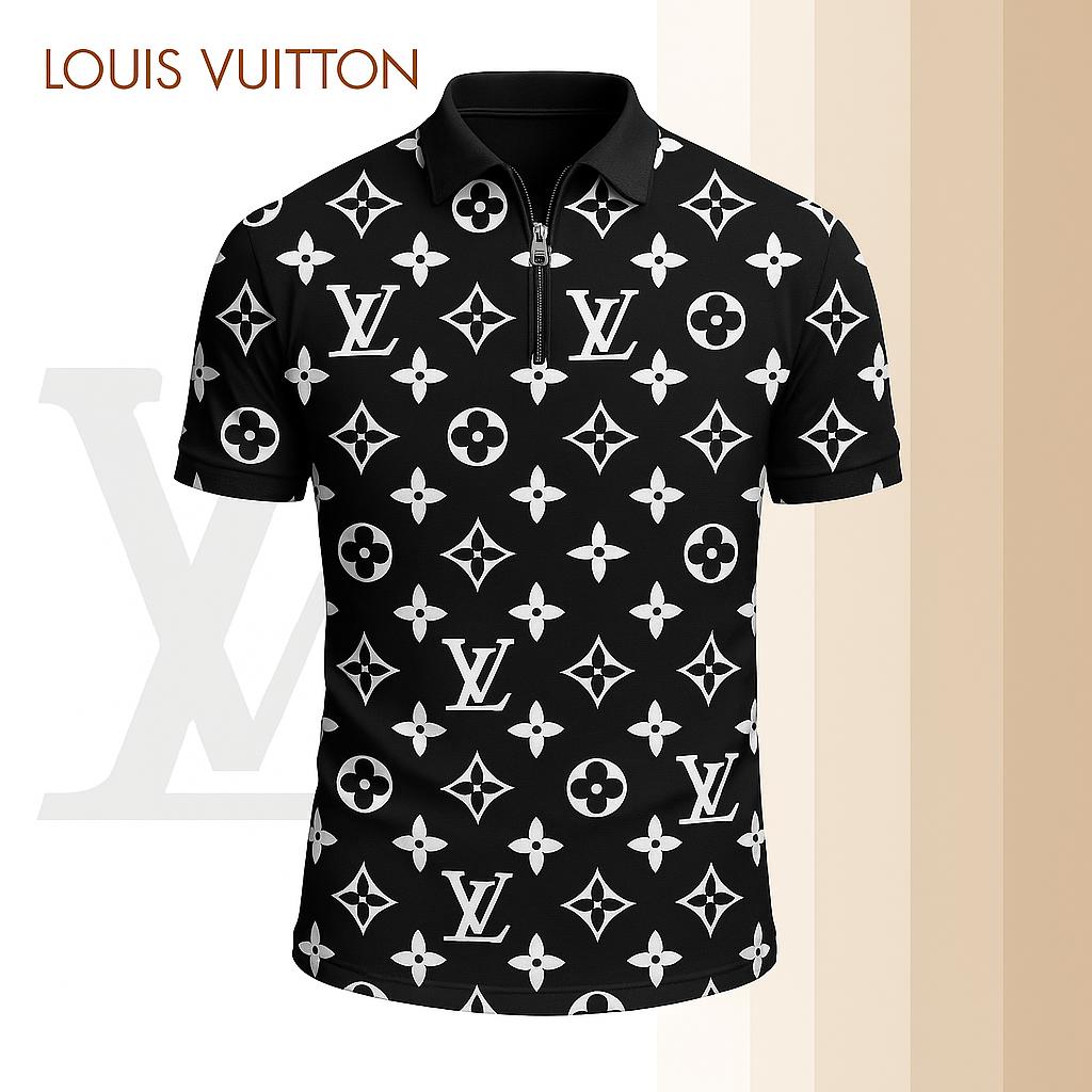Louis Vuitton Limited Edition High-Quality Printed Zip Polo Shirt for Men-HRK-ZPL2026064