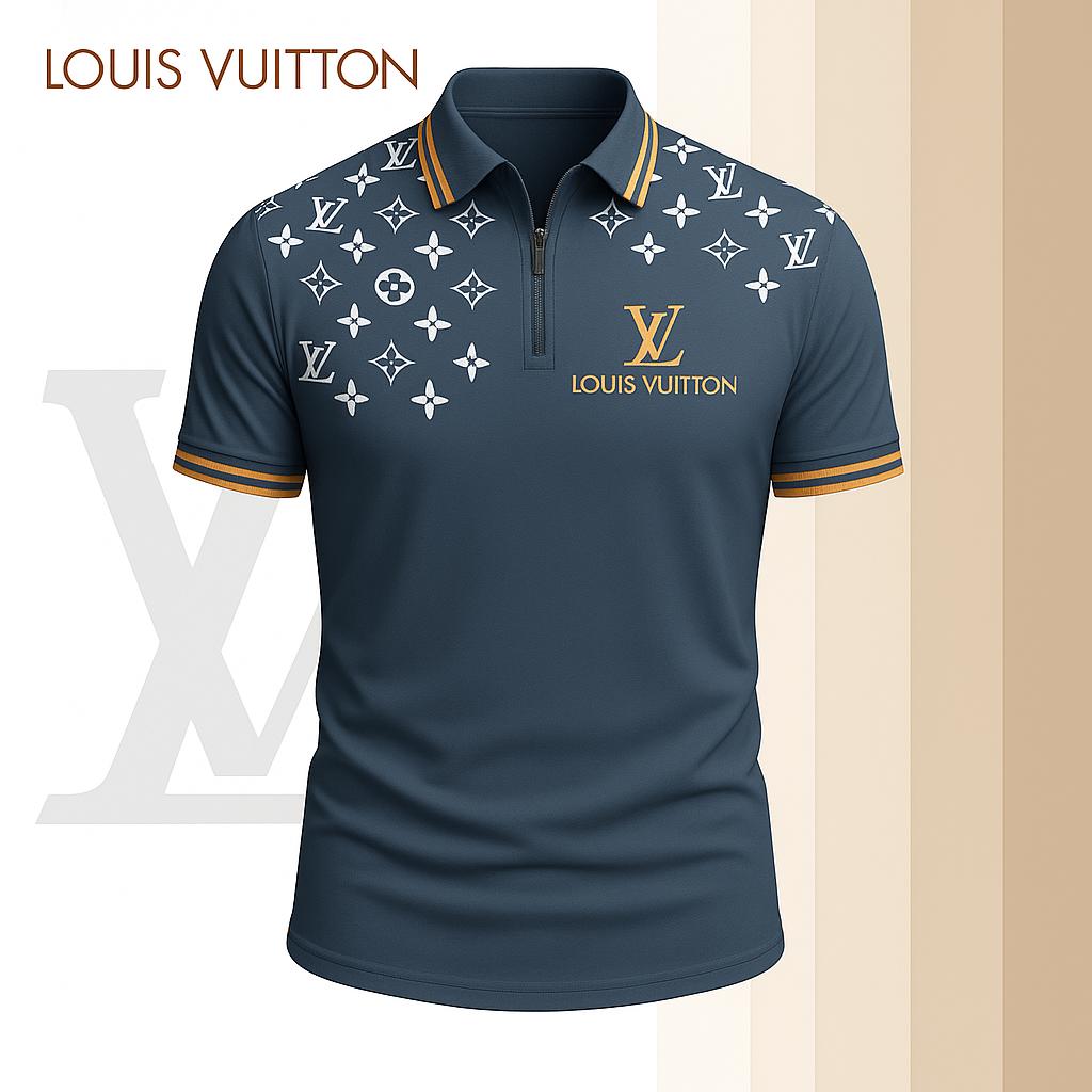 Louis Vuitton Limited Edition High-Quality Printed Zip Polo Shirt for Men-HRK-ZPL2026065