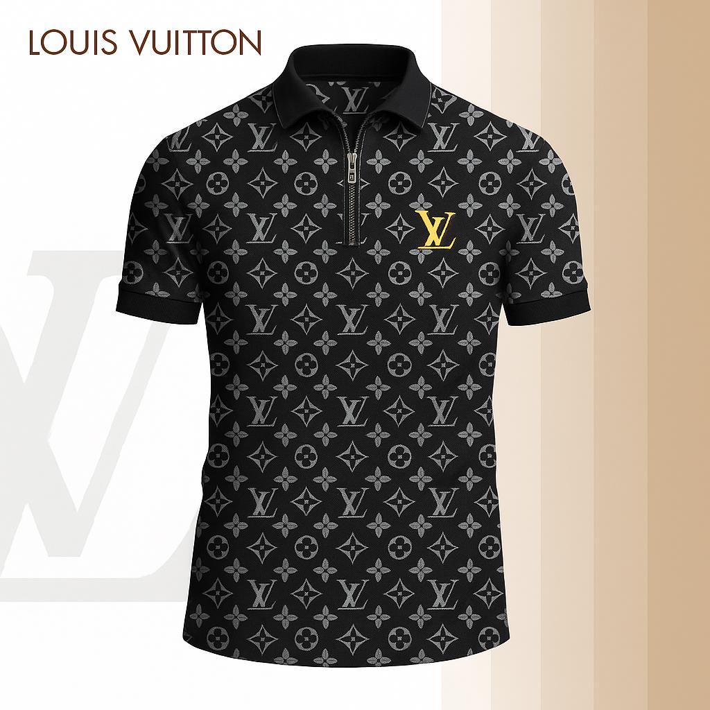 Louis Vuitton Limited Edition High-Quality Printed Zip Polo Shirt for Men-HRK-ZPL2026066