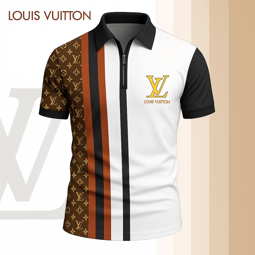 Louis Vuitton Limited Edition High-Quality Printed Zip Polo Shirt for Men-HRK-ZPL2026067