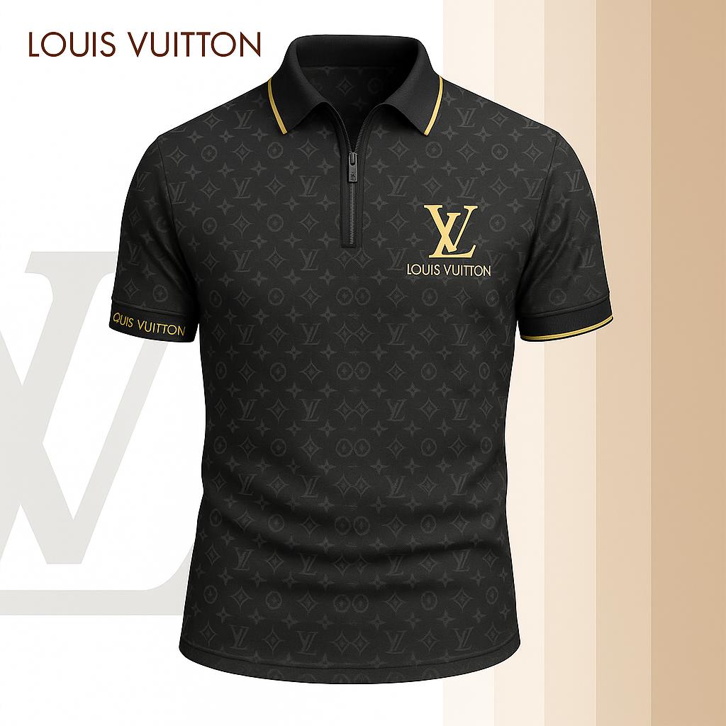 Louis Vuitton Limited Edition High-Quality Printed Zip Polo Shirt for Men-HRK-ZPL2026068