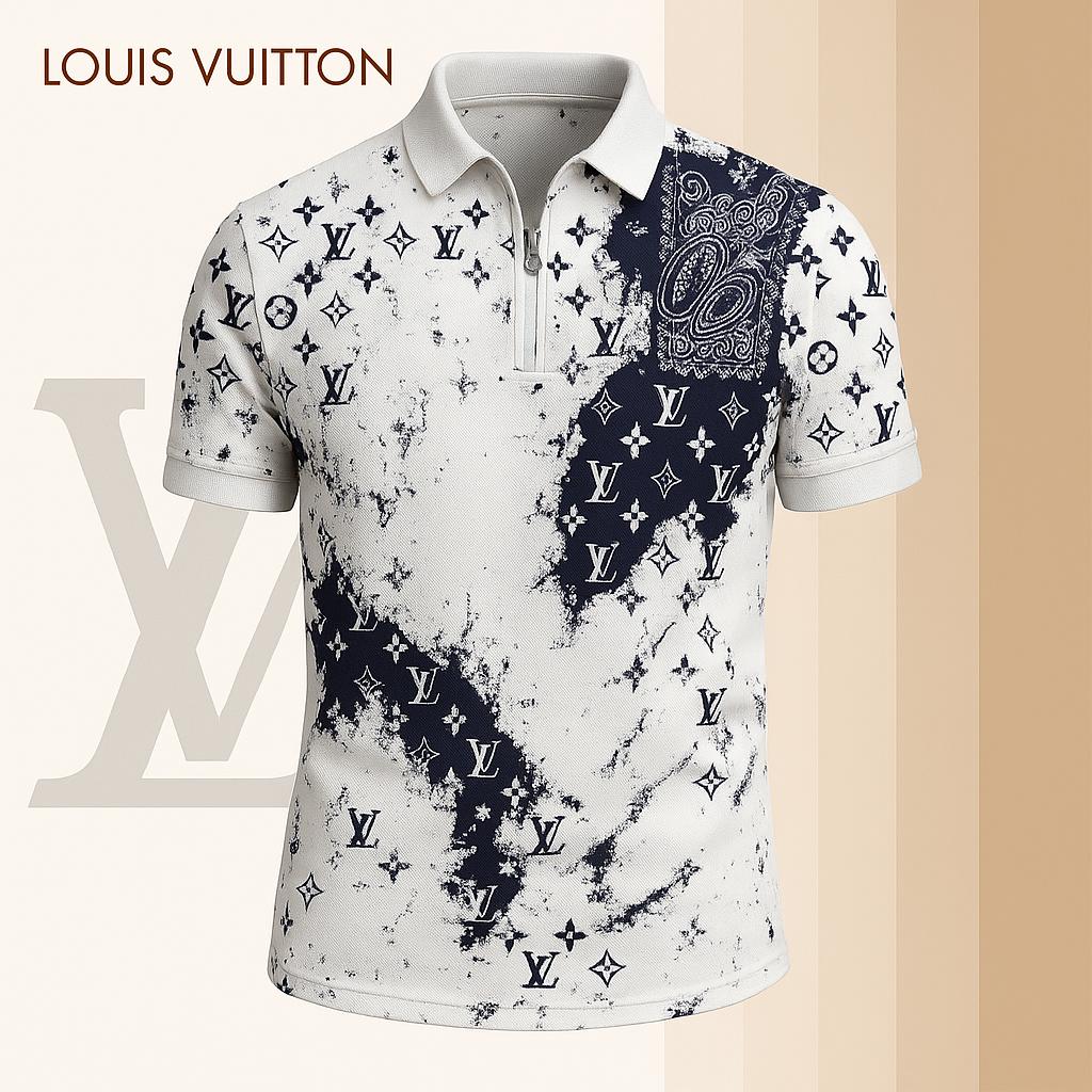 Louis Vuitton Limited Edition High-Quality Printed Zip Polo Shirt for Men-HRK-ZPL2026069