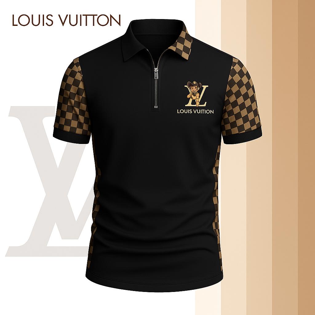 Louis Vuitton Limited Edition High-Quality Printed Zip Polo Shirt for Men-HRK-ZPL2026070